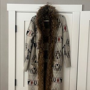 Show Me Your MuMu Tribal Sweater Cape with Faux Fur